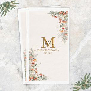 Servilleta De Papel Monograma Bosque Hongos Flores Floral botánico