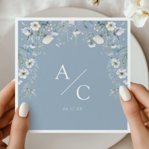 Servilleta De Papel Monograma Botánico de Boda Floral Azul