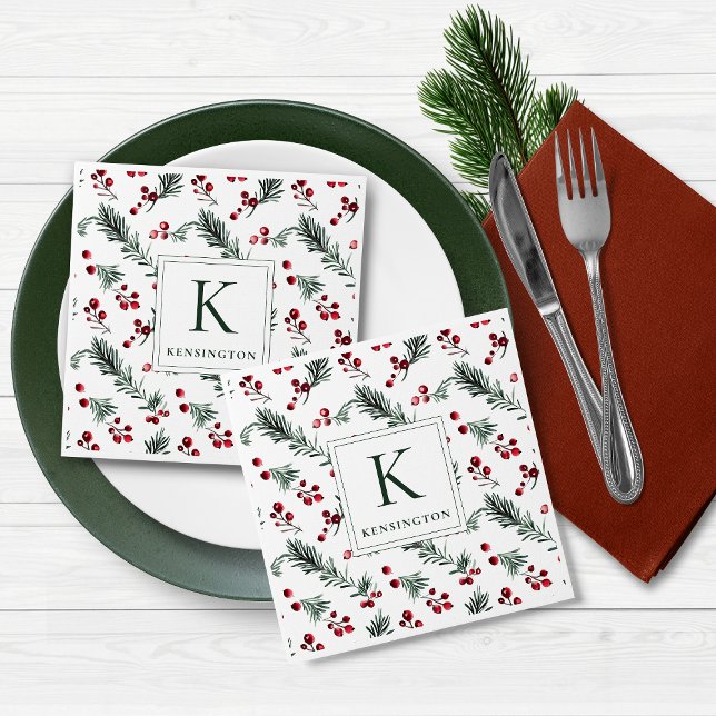 Servilleta De Papel Monograma botánico de Navidades modernos y elegant (Modern Elegant Christmas Botanical Monogram Napkins)