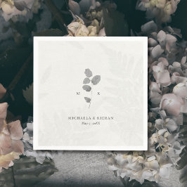 Servilleta De Papel Monograma Botánico Gris Elegante para Boda