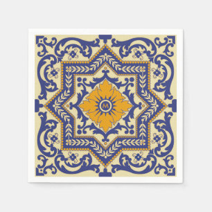 Servilleta De Papel Monograma Cerámica Estilo Azulejo Nápoles Azules