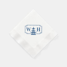 Monograma Chinoiserie Pagoda Diagonal Napkins