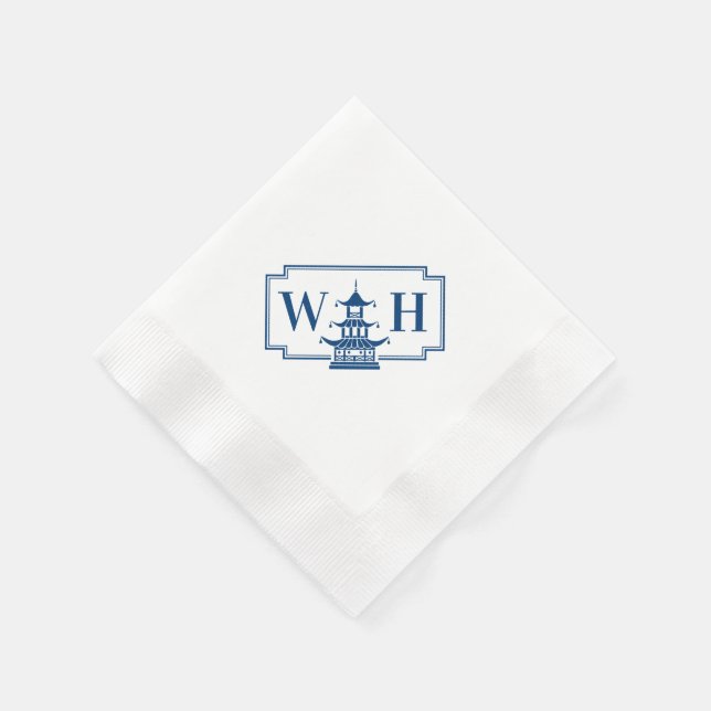 Servilleta De Papel Monograma Chinoiserie Pagoda Diagonal Napkins (Borde)