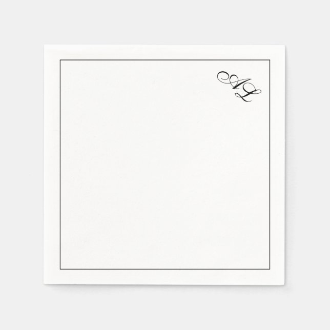 Servilleta De Papel Monograma clásico Boda tradicional blanco y negro (Anverso)