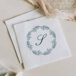 Servilleta De Papel Monograma Clásico de Boda con Corona en Azul Turqu