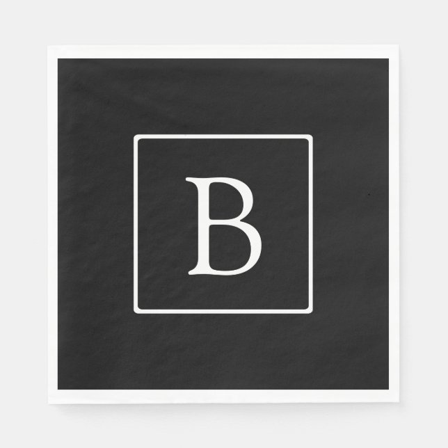 Servilleta De Papel Monograma clásico simple | Texto negro con blanco (Anverso)