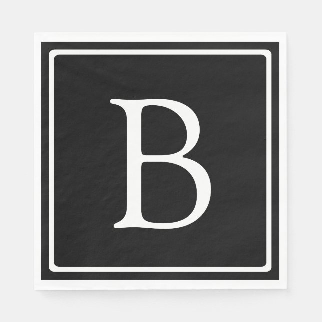 Servilleta De Papel Monograma clásico simple | Texto negro con blanco (Anverso)