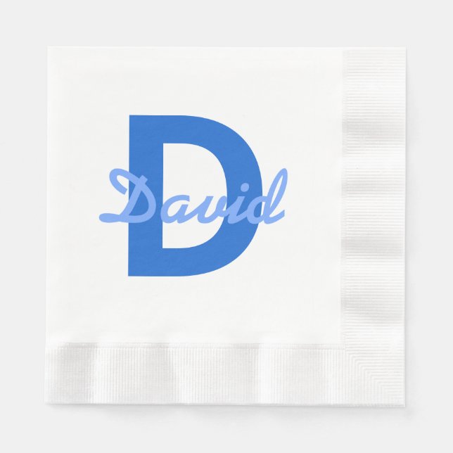 Servilleta De Papel Monograma con nombre editable blanco azul oscuro y (Anverso)