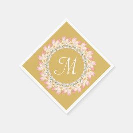 Servilleta De Papel Monograma con rosas rosadas y nenúfares marco
