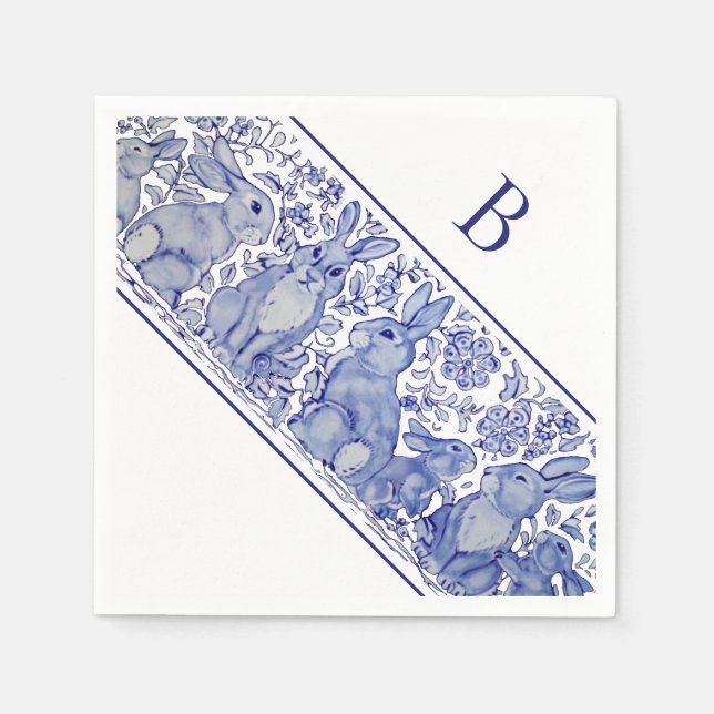 Servilleta De Papel Monograma Conejo Azul Animal Personalizado caprich (Anverso)