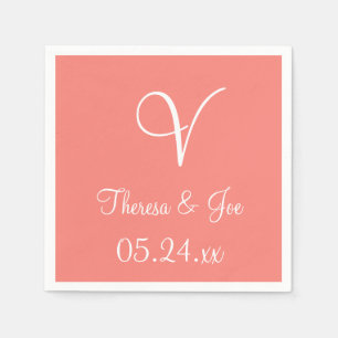 Servilleta De Papel Monograma Coral Pink Estilo Napkins Diseño de Colo