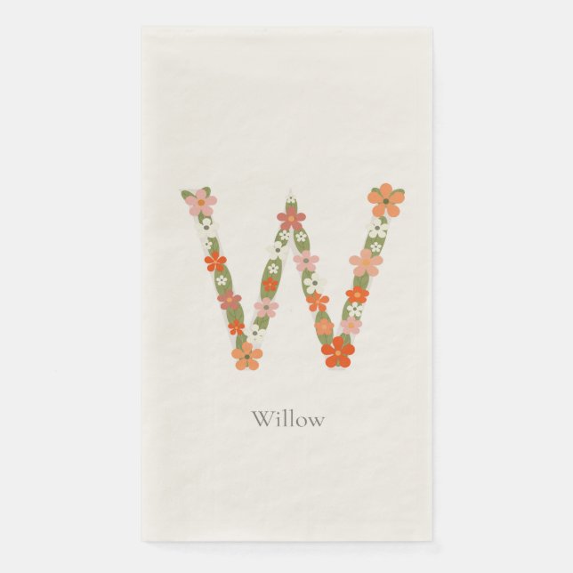 Servilleta De Papel Monograma de alfabeto floral "W" (Anverso)