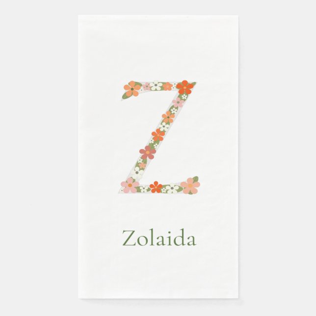 Servilleta De Papel Monograma de alfabeto floral "Z" Napkins (Anverso)