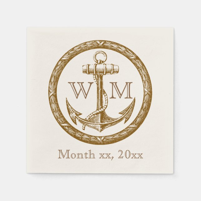 Servilleta De Papel Monograma de anclaje y correa (Anverso)