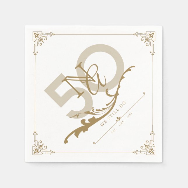 Servilleta De Papel Monograma de Aniversario Dorado Napkin (Anverso)