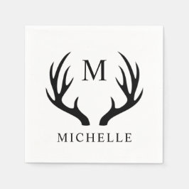 Servilleta De Papel Monograma De Antler De personalizable Blanco Y Neg