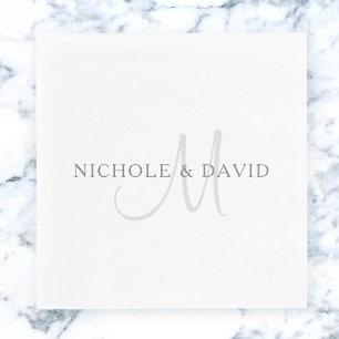 Servilleta De Papel Monograma de apellido elegante   Blanco y gris