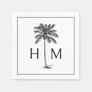 Servilleta De Papel Monograma de árbol de palma palmetto en blanco y n