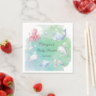 Servilleta De Papel Monograma de Baby Shower "Cute Under the Sea"