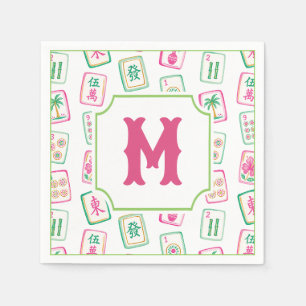 Servilleta De Papel Monograma de baldosas de Mahjong de Palm Beach ros