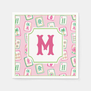 Servilleta De Papel Monograma de baldosas de Mahjong de Palm Beach ros