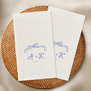 Servilleta De Papel Monograma de boda azul francés dibujado a mano