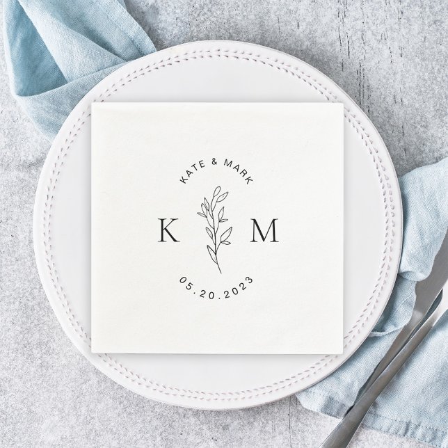 Servilleta De Papel Monograma de boda con follaje moderno (Subido por el creador)