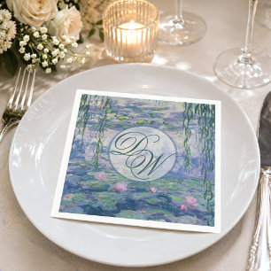 Servilleta De Papel Monograma de Boda de Monet Nenúfares Floral