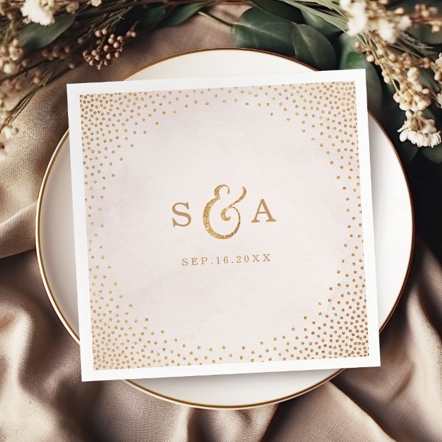 Servilleta De Papel Monograma de boda de oro rosa de purpurina de rubo (Modern blush glitter rose gold wedding monogram paper napkins)