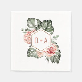 Servilleta De Papel Monograma de boda de Palma Tropical y Rosas