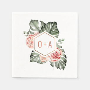 Servilleta De Papel Monograma de boda de Palma Tropical y Rosas