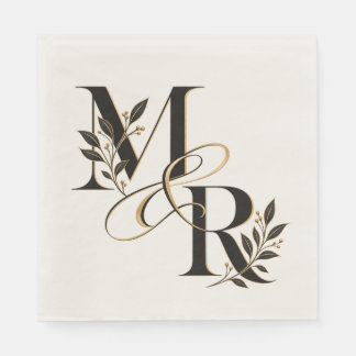 Servilleta De Papel Monograma de boda elegante M & R negro oro floral