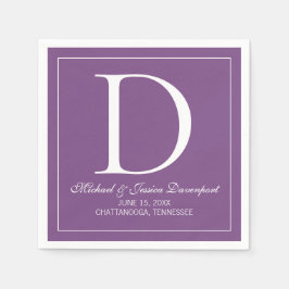 Servilleta De Papel Monograma de boda elegante moderno morado blanco
