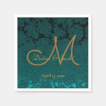 Monograma de boda floral dorado y verde azulado os