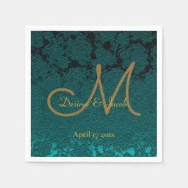 Servilleta De Papel Monograma de boda floral dorado y verde azulado os