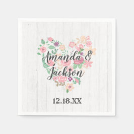 Servilleta De Papel Monograma de Boda moderno de corazón floral rosado