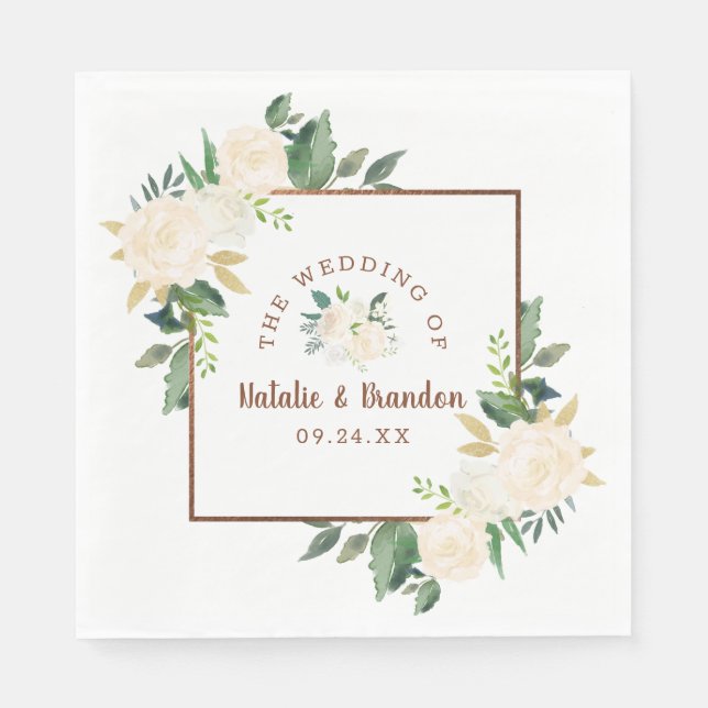 Servilleta De Papel Monograma de boda rural rústica y fresca (Anverso)