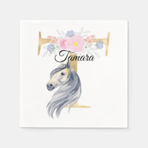 Servilleta De Papel Monograma de caballo con nombre personalizable flo