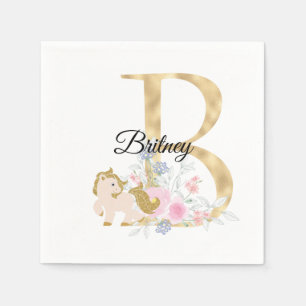 Servilleta De Papel Monograma de caballo floral lindo para niñas ecues