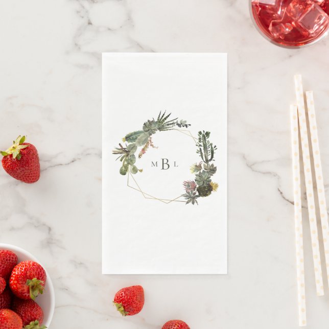 Servilleta De Papel Monograma de Cactus Geométrico Moderno Blanco Pers (In situ)