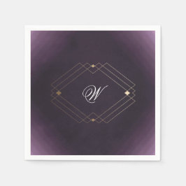 Servilleta De Papel Monograma de caligrafía púrpura de deco dorado clá