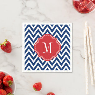 Servilleta De Papel Monograma de Chevron rojo blanco y azul