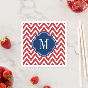 Servilleta De Papel Monograma de Chevron rojo blanco y azul