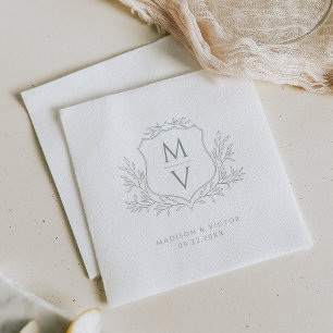 Servilleta De Papel Monograma de cresta de follaje vintage en verde sa