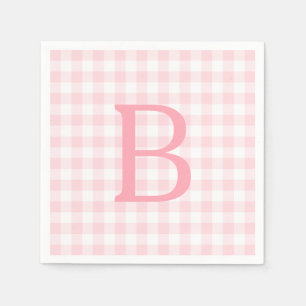 Servilleta De Papel Monograma de Cuadros Rosado Pastel y Blanco