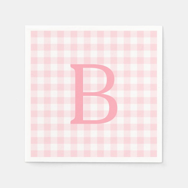 Servilleta De Papel Monograma de Cuadros Rosado Pastel y Blanco (Anverso)