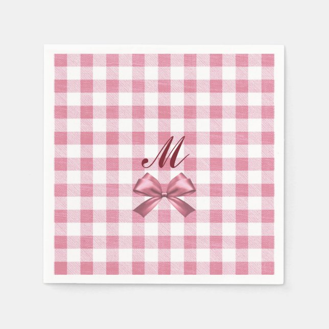 Servilleta De Papel Monograma de curtido de crema preppy rosa Gingham  (Anverso)