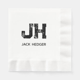 SERVILLETA DE PAPEL MONOGRAMA DE DOS LETRAS NEGRO MINIMALISTA NOMBRE B