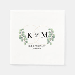 Servilleta De Papel monograma de eucalipto de boda en blanco y negro