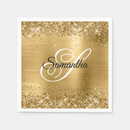 Servilleta De Papel Monograma de fantasía con purpurina y lámina de or